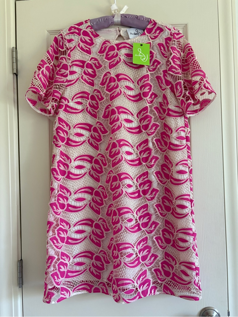 NWT Sam Edelman Pink Floral Lace Overlay  Shift Dress Women Size 12